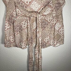 Chic Patchwork Tie-Front Crop Top